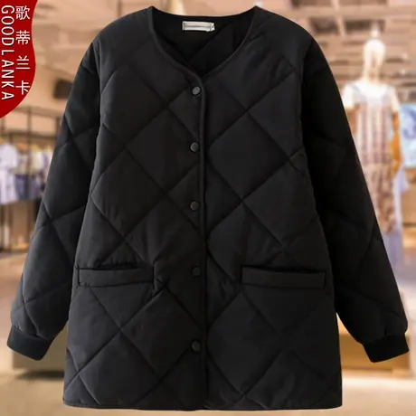 大码胖妈妈冬装轻薄羽绒棉服女中老年小棉袄宽松时尚夹棉棉衣外套商品大图