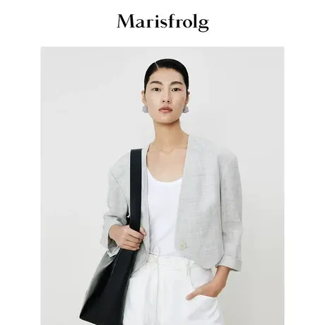 【意大利进口面料】玛丝菲尔夏季新款灰色截短式宽肩燕尾西装外套商品大图