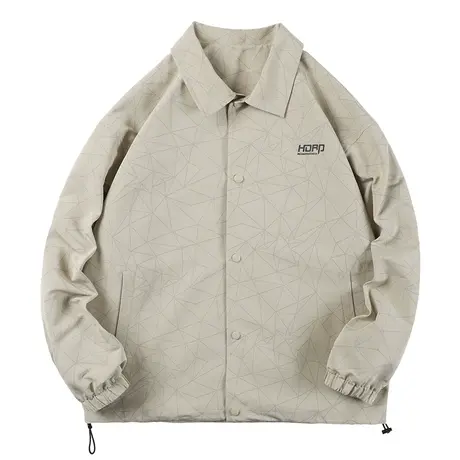 2022春季新款男士日系休闲翻领夹克菱形印花宽松情侣外套长袖上衣图片