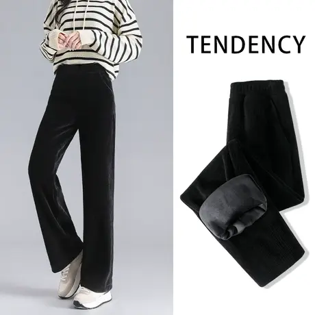 ZR真维斯2022新款女裤子冬季雪尼尔灯芯绒加绒加厚高腰显瘦直筒裤商品大图