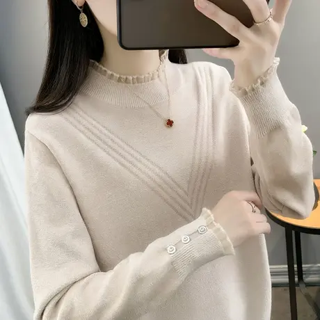 纯色半高领毛衣女宽松2025春装新款时尚百搭打底针织衫上衣内搭图片