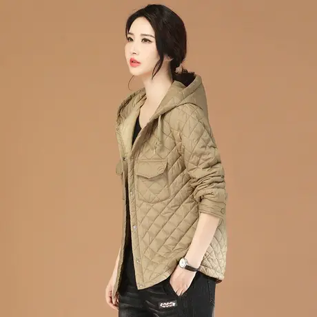 韩潮袭人连帽菱格纹棉衣棉服女2023冬季新款加厚保暖宽松棉袄外套图片