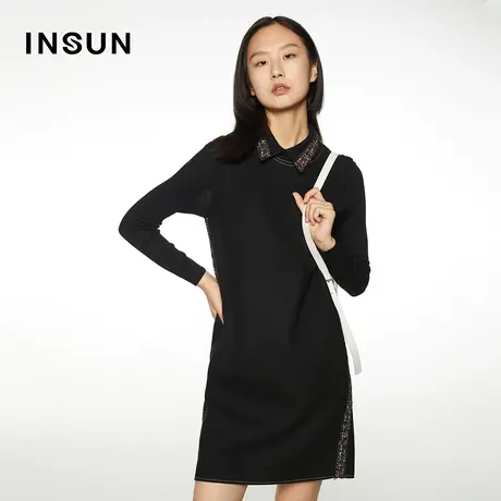 INSUN恩裳春季拼接粗花呢连衣裙图片