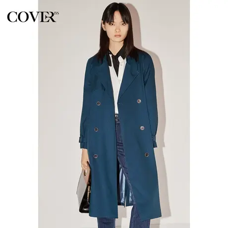 COVER秋季双排撞色大翻领风衣图片