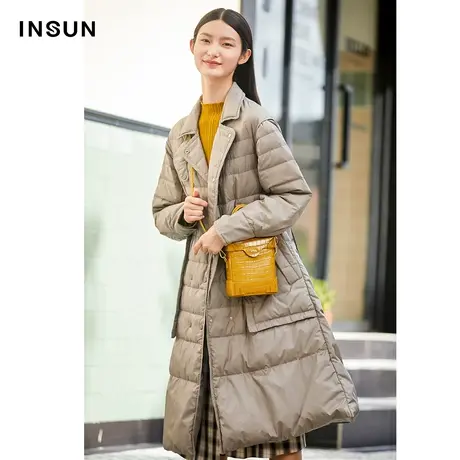 INSUN恩裳冬季横纹廓形轻薄白鹅绒羽绒服商品大图