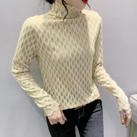 半高领蕾丝衫女春秋2024新款气质内搭长袖设计感镂空显瘦打底上衣图片