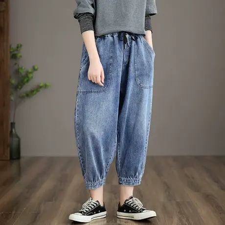 dza 文艺复古高腰显瘦牛仔裤子女士宽松直筒裤新款秋季百搭休闲裤图片