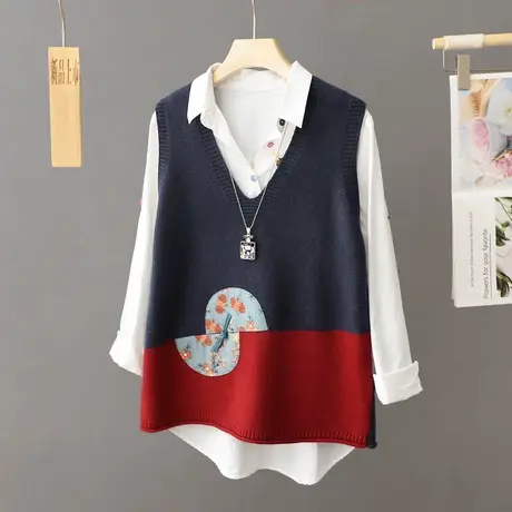 早秋季V领针织衫女士马甲背心2024套头宽松无袖毛衣百搭洋气上衣图片