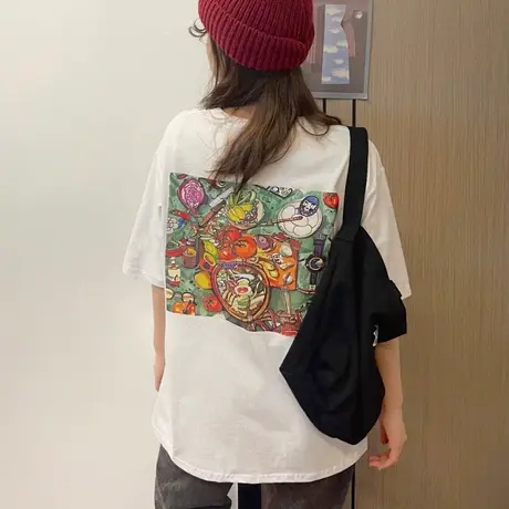 欧货大版ins短袖t恤女2021早春新款宽松韩版纯棉半袖洋气上衣服潮图片