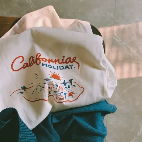 学生港风白色短袖t恤女韩版宽松半袖上衣服女ins潮2024年夏季新款商品大图