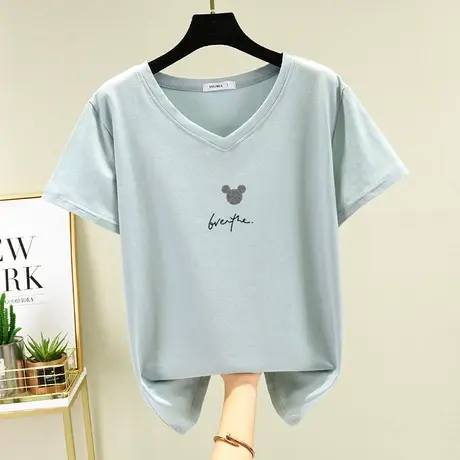 t恤女士夏季纯棉百搭上衣服新款体恤2022年夏装内搭半袖女V领短袖图片