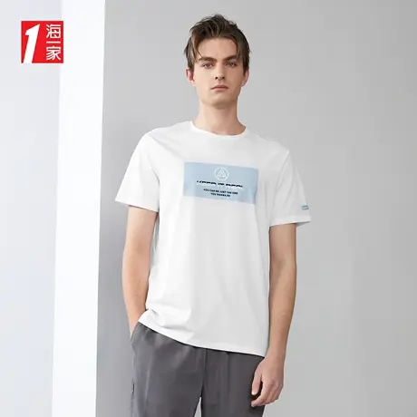 海一家简约清新印花短T夏季简约基础休闲短袖T恤男图片