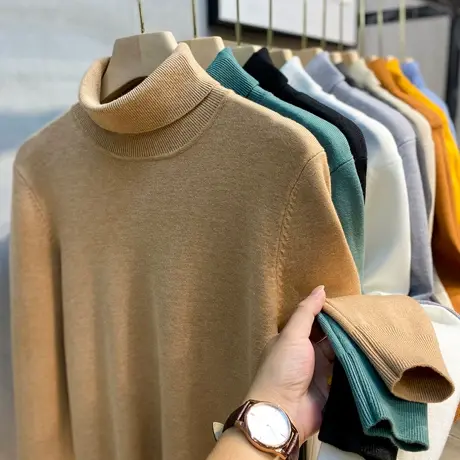 2025年秋冬新款高领毛衣男韩版潮流加绒加厚半针织衫内搭打底毛线商品大图