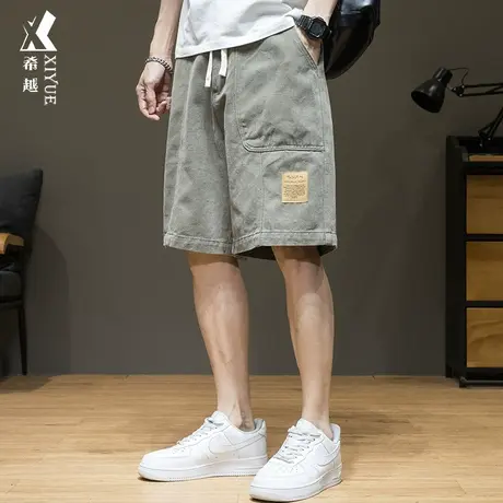 夏季男款纯棉牛仔短裤男工装潮牌宽松大码中裤男士休闲五分裤子潮商品大图