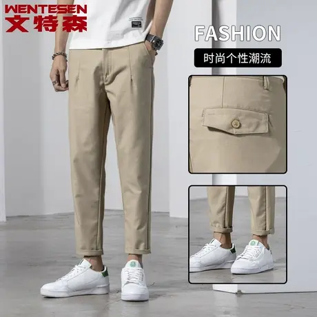 2023春季新款韩版潮流休闲裤男修身弹力九分裤子男青年潮牌男裤子商品大图