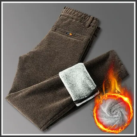 2024年新款冬季保暖抗寒商务直筒西裤秋冬款男士加绒加厚休闲裤子商品大图