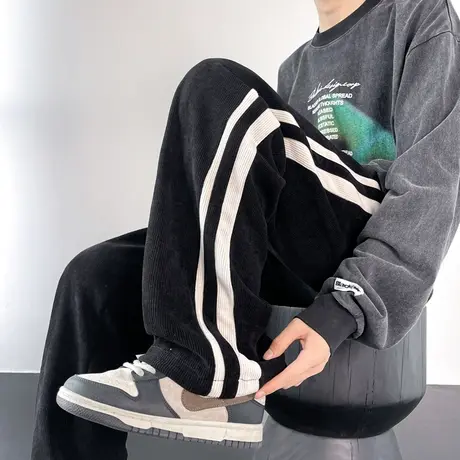 休闲裤子男春秋季黑色垂感直筒阔腿长裤高街vibe夏季男士运动卫裤商品大图