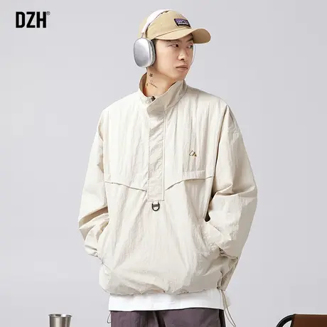 男士米色套头冲锋衣男防风外套春秋男装2023新款半拉链飞行员夹克商品大图