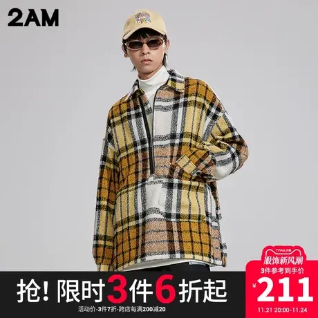 卡宾潮牌2AM格纹宽松拉链衬衫外套街头时尚青年上衣商品大图