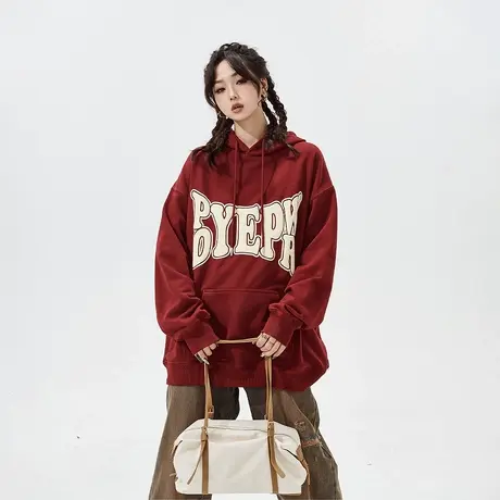 YEP发泡印字母复古连帽卫衣女春秋2024新款美式潮牌宽松外套上衣商品大图