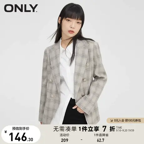 ONLY奥莱夏季修身显瘦复古格子双排扣休闲西装外套女商品大图