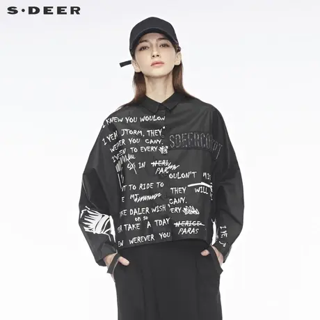 sdeer圣迪奥2018秋英文飘带装饰开衩设计翻领上衣S18380542📴商品大图