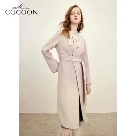 missCOCOON新中式羊毛双面呢大衣女2023秋季新款v领气质毛呢外套商品大图