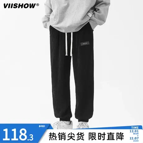 VIISHOW潮牌加绒灯芯绒裤子男款秋冬季束腿休闲长裤宽松束脚男生商品大图