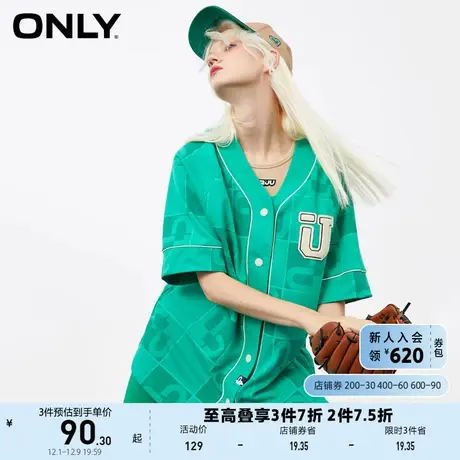ONLY奥莱夏季中长撞色V领纽扣棒球服开衫短袖T恤女商品大图