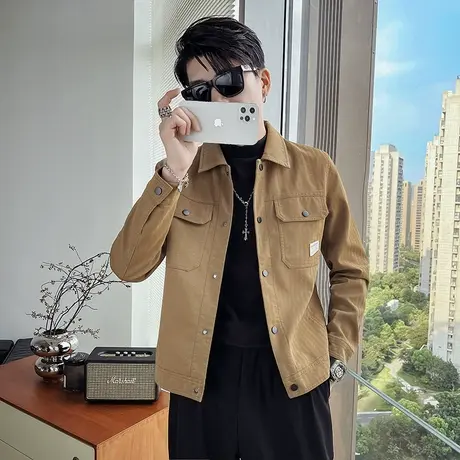 外套男春秋季ins潮牌修身上衣高街工装简约纯色青少年高中生夹克商品大图