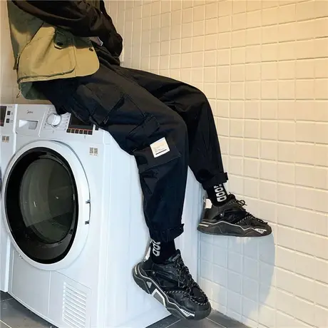 工装裤男潮牌ins裤子秋季小脚裤韩版潮流修身百搭束脚裤痞帅九分商品大图