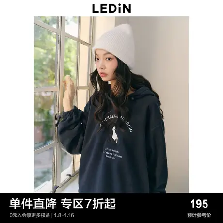 乐町摇粒绒连帽宽松上衣23年秋冬新款精致刺绣少女运动风套头卫衣图片