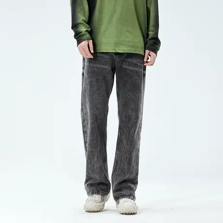 美式微喇牛仔裤男直筒潮牌宽松长裤春秋季水洗做旧休闲阔腿拖地裤商品大图