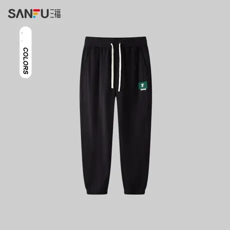 三福2024春季男士简约织唛休闲裤 户外宽松直筒卫裤长裤483385商品大图