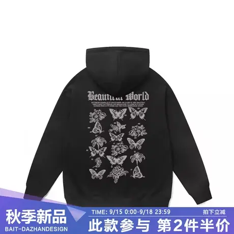 美式vintage复古蝴蝶印花连帽卫衣男街头潮流慵懒风休闲宽松上衣商品大图