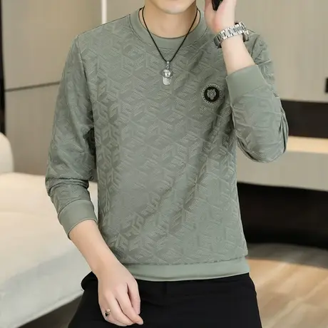 长袖T恤男秋季时尚新款帅气百搭修身潮流打底衫加肥加大圆领卫衣商品大图