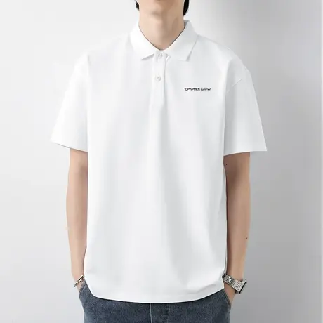 翻领t恤男士短袖polo衫保罗冰丝凉感有领上衣服夏季潮流白色半袖图片