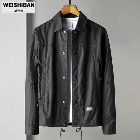 秋季拼接百搭宽松工装外套男潮流个性抽绳翻领痞帅休闲飞行员夹克商品大图