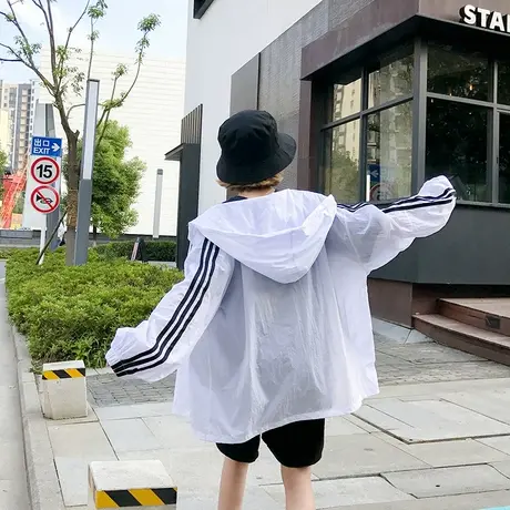 外套女韩版宽松学生夏季新款嘻哈街头薄款学生三条杠情侣防晒衣女商品大图