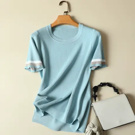 冰丝针织衫女短袖薄款女装2023新款潮夏季韩版ins潮白色T恤女上衣商品大图