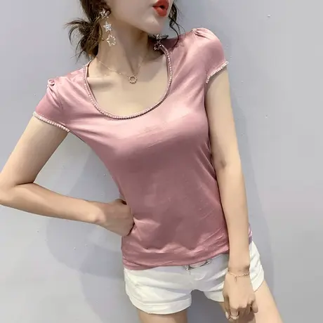 女装2023新款潮时尚钉珠烫钻T恤女短袖夏季修身洋气上衣半袖小衫商品大图