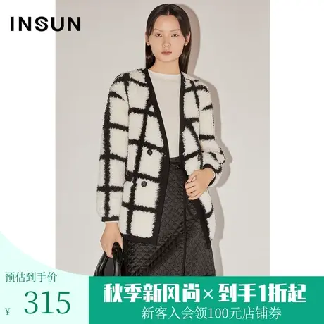 [欧普系列]恩裳COVER冬季2022时尚减龄落肩设计棋盘格短外套商品大图