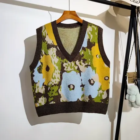 慵懒风针织马甲女秋冬2023新款宽松v领叠穿无袖坎肩毛衣背心外穿商品大图