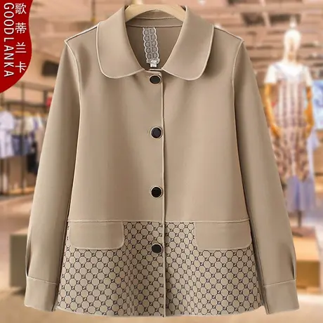 中年四五十岁妈妈装春秋季薄款外套洋气时尚撞色拼接气质高贵风衣图片