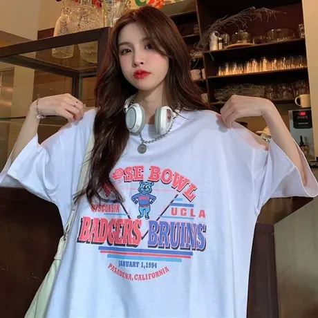 日系复古短袖t恤女夏季宽松韩版ins半袖设计感小众chic港味上衣服商品大图