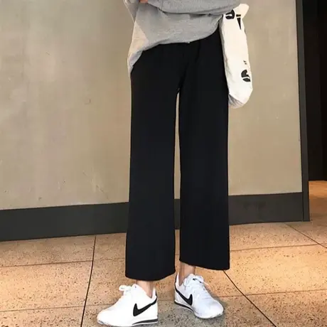 垂坠感阔腿裤女秋冬waitmore休闲直筒宽松九分裤韩版学生洋气裤子商品大图