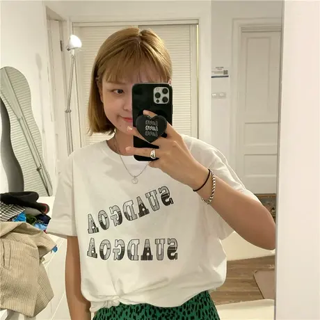 红续港风ins盐系少女百搭宽松bf慵懒风ulzzang纯棉短袖T恤上衣图片