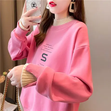 半高领卫衣女秋冬季韩版宽松bf慵懒风加绒加厚假两件上衣服外套潮商品大图