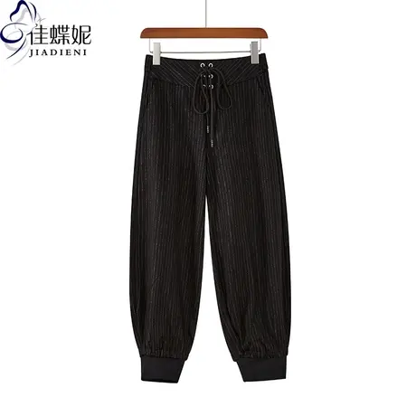 夏季新款韩版松紧腰抽绳印花宽松运动休闲裤女下装束脚长裤图片