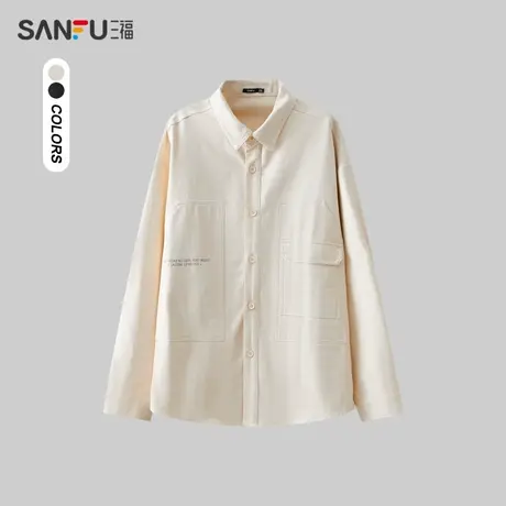 三福2023冬男士大口袋工装长衬衫 时尚宽松翻领纯棉上衣476219商品大图